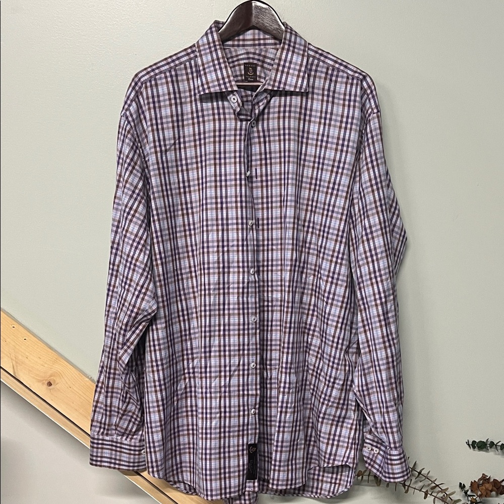 Robert Talbott Purple and White Checkered Shirt